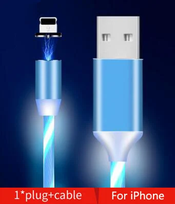 Автомобильные аксессуары плавный свет Магнитный usb кабель для зарядки, кабель Micro usb и кабель usb type C светодиодный светящийся магнит зарядное устройство - Название цвета: For iphone Blue