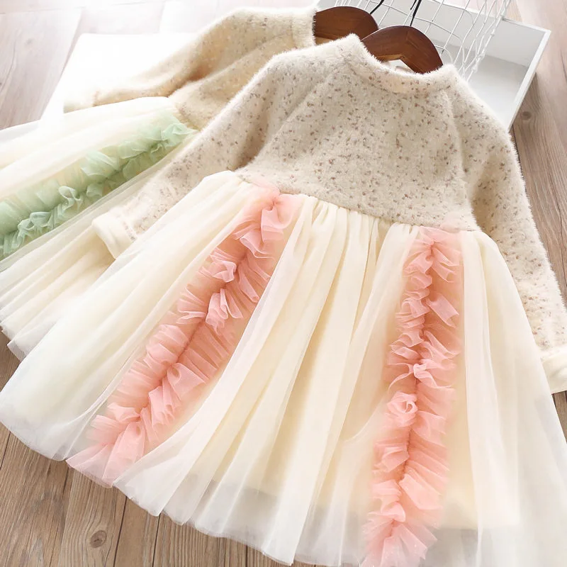 Бархатное платье для девочек с имитацией норки; детская одежда;