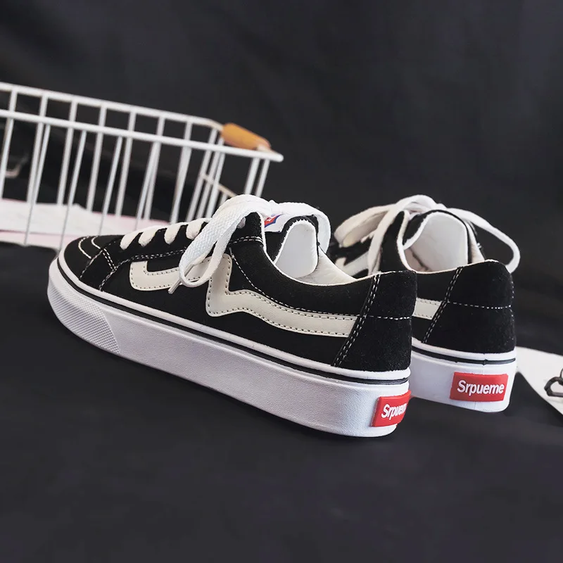 

2019 Autumn New Style Black WOMEN'S Canvas Shoes Korean-style Black And White with Pattern Versatile Students Cloth Shoes Street