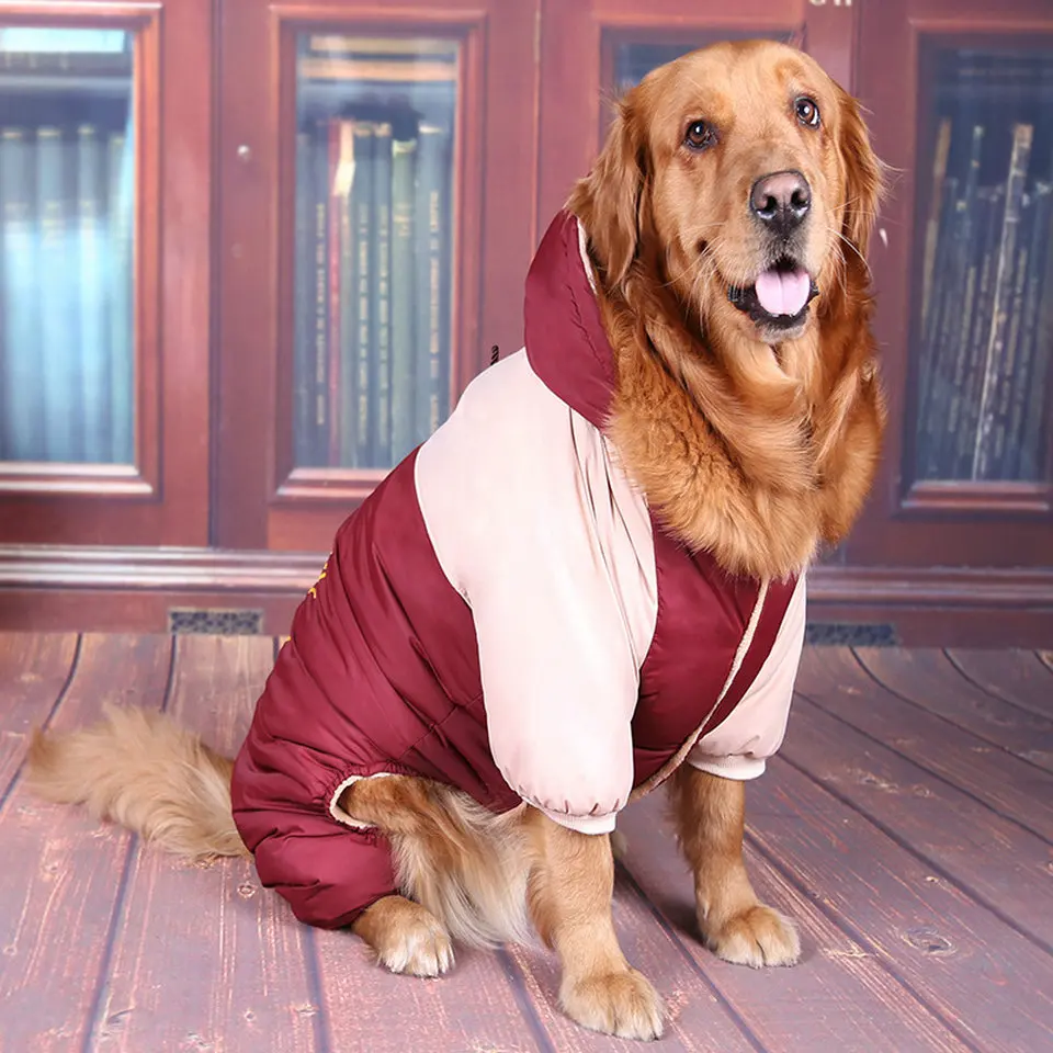 Зимняя одежда для больших собак, комбинезон для больших собак, пальто большого размера, ветрозащитная Толстая куртка с капюшоном золотого ретривера для больших собак
