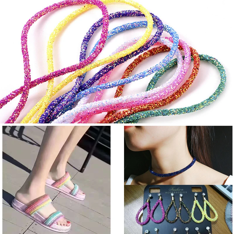 3/6mm Resin Glitter Rhinestones Rope Tube Cord Sequin Trimming DIY Jewelry Bracelet Necklace Party Decoration Wedding 1 Yard