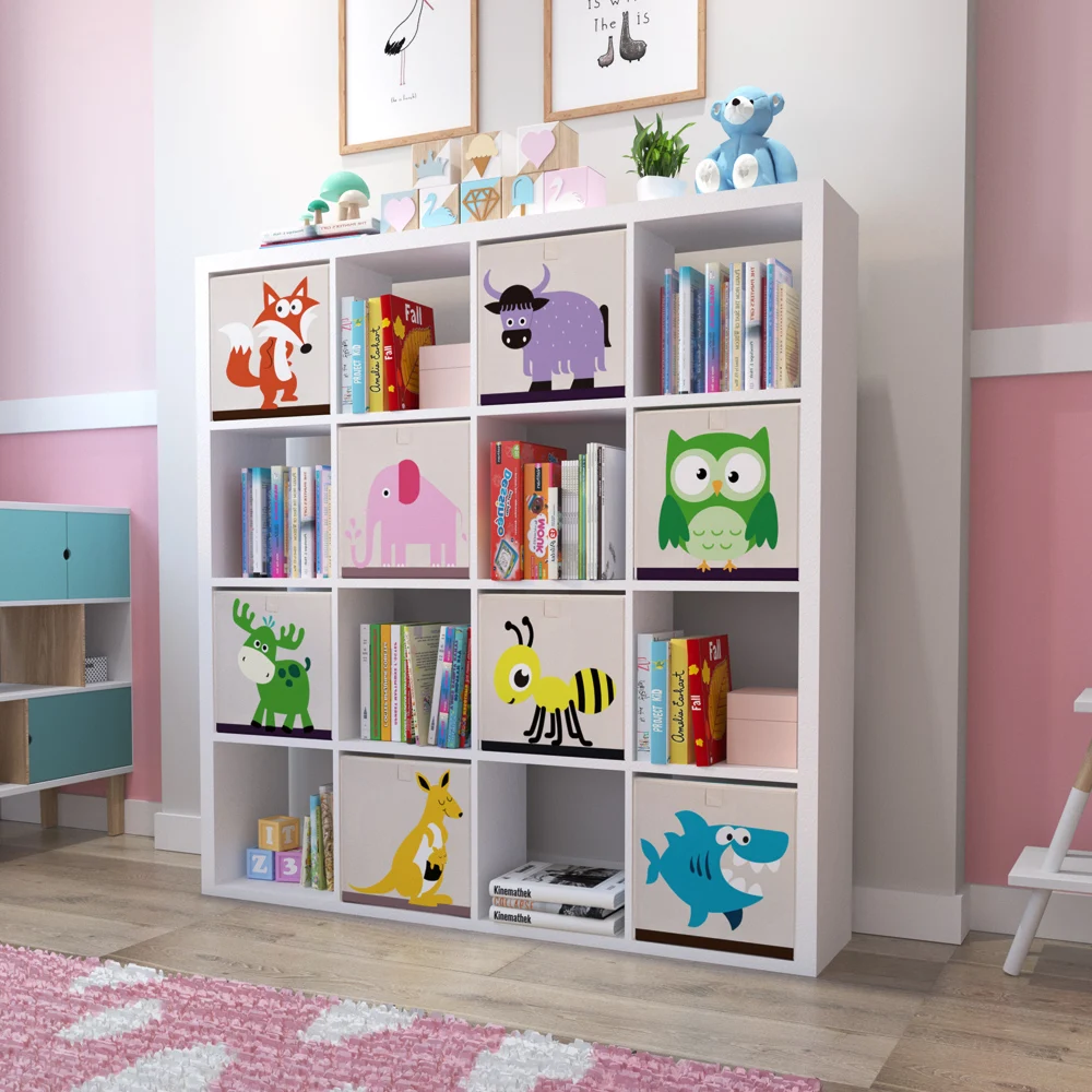 Children’s Room Foldable Cubes Toy Organiser Toy Boxes 27 x 27 x 27 cm Colourful RFB01KU for Living Room SONGMICS Storage Box Set of 3 Animal Motifs Kids Playroom 