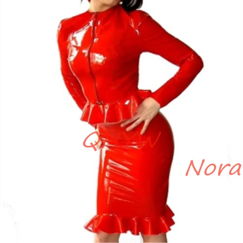 Rubber Sexy Woman Dress Red Ruffle Suit 