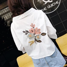 Elegant White Blouse Shirt Women Cotton Embroidered Blouse Casual Batwing sleeve Tops Korean Clothes