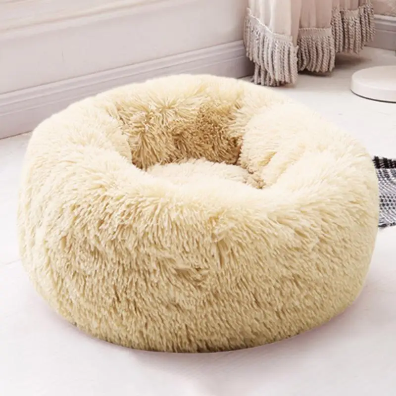 Folding Comfortable Round Dog Nest Portable Cashmere Warm Cat House Sleeping Bed Durable Wear-resistant Pet Accessory