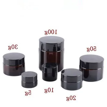 

5g 10g 15g 20g 30g 50g Amber Glass Facial Cream Jar Cosmetic Sample Packing Container Refillable Pot With Black Lid For Travel