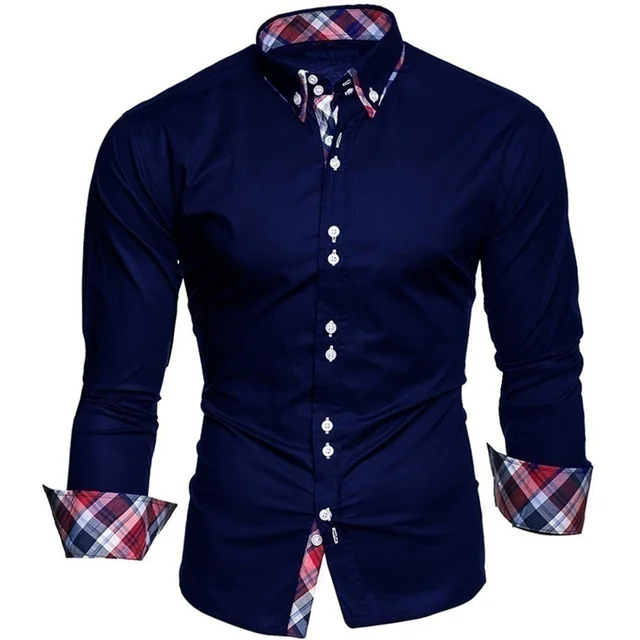 Men's business shirt long-sleeved slim-fit formal casual shirt Camisa Masculina size S-3XL Navy Blue