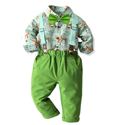 Одежда для новорожденных мальчиков комбинезон с принтом животных+ зеленый регулируемый пояс для подтяжек костюм для мальчиков Одежда для детей - Цвет: AS SHOW