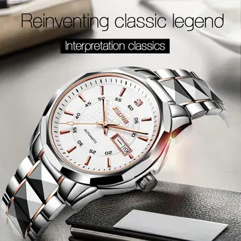 

women's automatic mechanical wristwatch luxury ladies fashion casual trending brand tungsten steel watchband with calendar clock