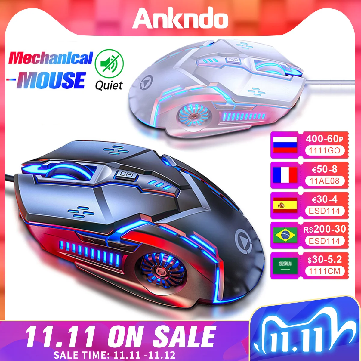 ANKNDO Проводная игровая мышь Usb Mute 6 кнопок со светодиодной подсветкой онлайн-игры