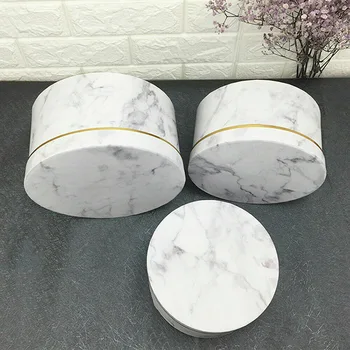 

3 Pcs Florist Flowers Gifts Box Marble Pattern Round Packing Case for Wedding Party GHS99