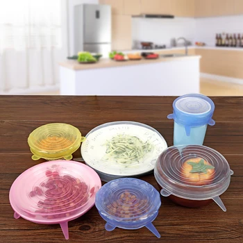 

6 Pcs Silicone Stretch Lids Reusable Airtight Food Wrap Covers Keeping Fresh Seal Bowl Stretchy Wrap Cover Kitchen Cookware