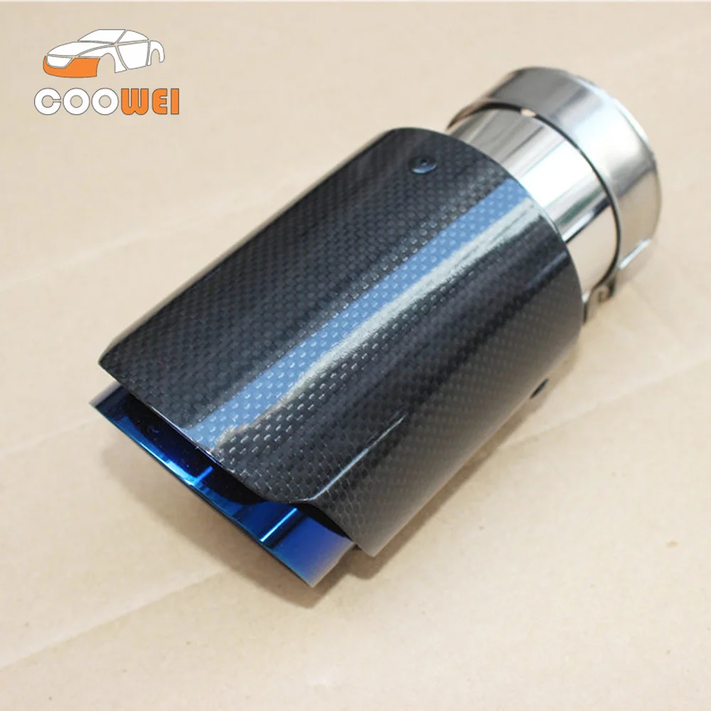 

1 piece Ak Car Exhaust Tail Pipes Glossy Carbon Muffler Tip Tail End Universal Stainless Steel Straight Flange blue