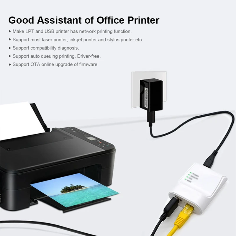 AAAJ-Wifi Ethernet Usb принтер серверный адаптер Автоматическая очередь подключение по Wifi и 100 м Lan для Usb принтера ноутбука ПК(ЕС вилка