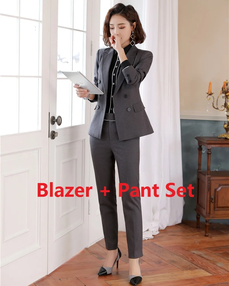 Blazer and Pant Set Высокое качество формальный черный блейзер женские деловые костюмы со штанами и курткой наборы Дамская рабочая одежда OL стили - Цвет: Blazer and Pant Set