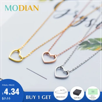 

Modian 3 Color Fashion Romantic Simple Hearts Pendant Necklaces For Women 100% 925 Sterling Silver Charm Anniversary Jewelry