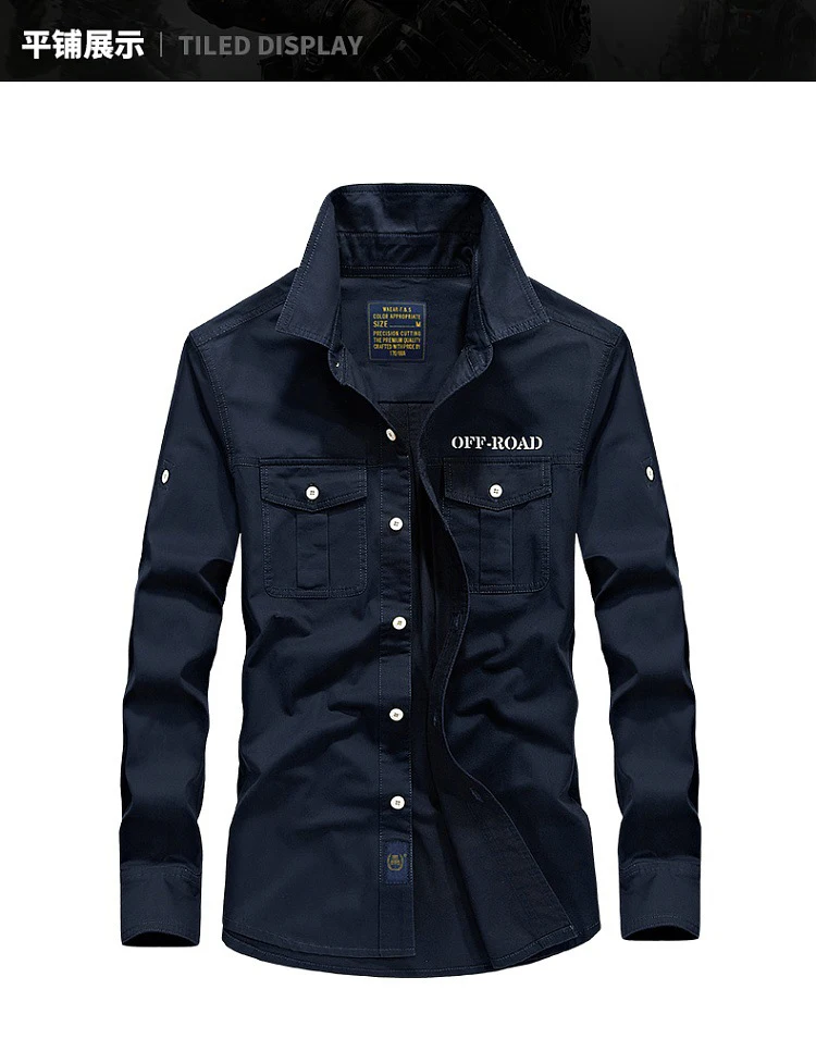 Мужские рубашки, хлопковая рубашка в стиле милитари цвета хаки, Повседневная приталенная винтажная куртка с длинным рукавом и карманом, уличная одежда большого размера 4XL
