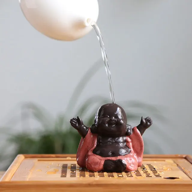Statue de bouddha Maitreya en céramique, Sculpture de thé, Figurine Zen de thé, Figurine de moine, ornement d'exposition artisanal, décoration de thé pour la maison 2