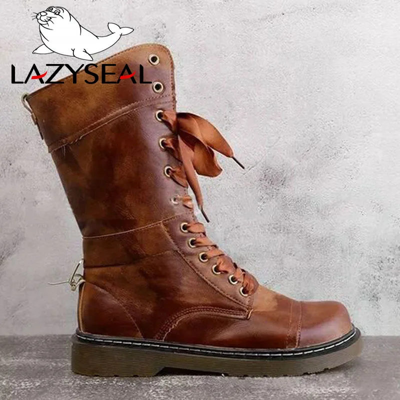 LazySeal/женские байкерские сапоги на шнуровке с перекрестной шнуровкой платформе