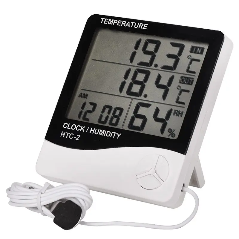 HTC-2 комнатный Цифровой термометр гигрометр электронный измеритель температуры и влажности Часы с внешним датчиком
