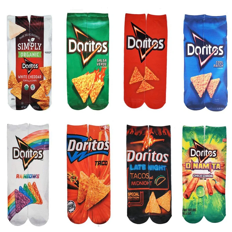 Смешные мужские носки и женские Doritos Cornflake дизайн упаковки принт хлопковые 3D