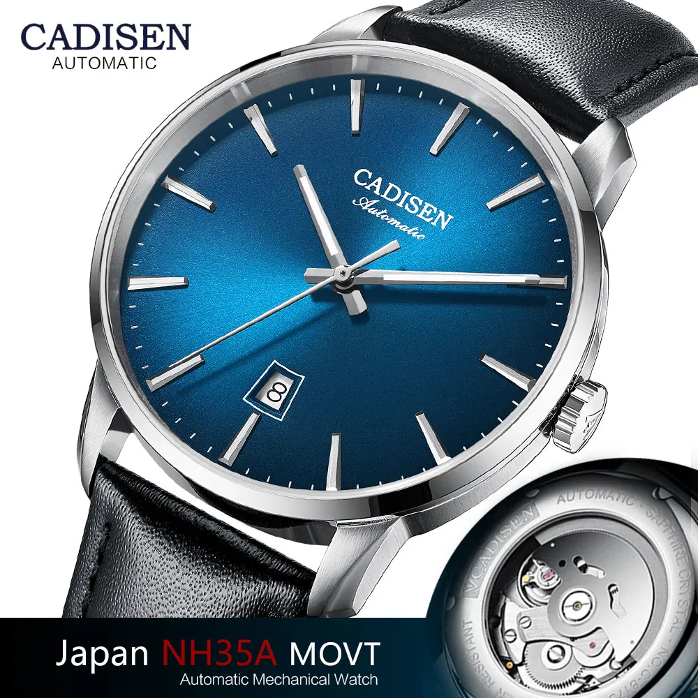 

CADISEN Automatic Mechanical Watches Men Luxury Japan NH35A Sapphire Watch Top Brand Casual Leather Wristwatch Simple Clock 8173
