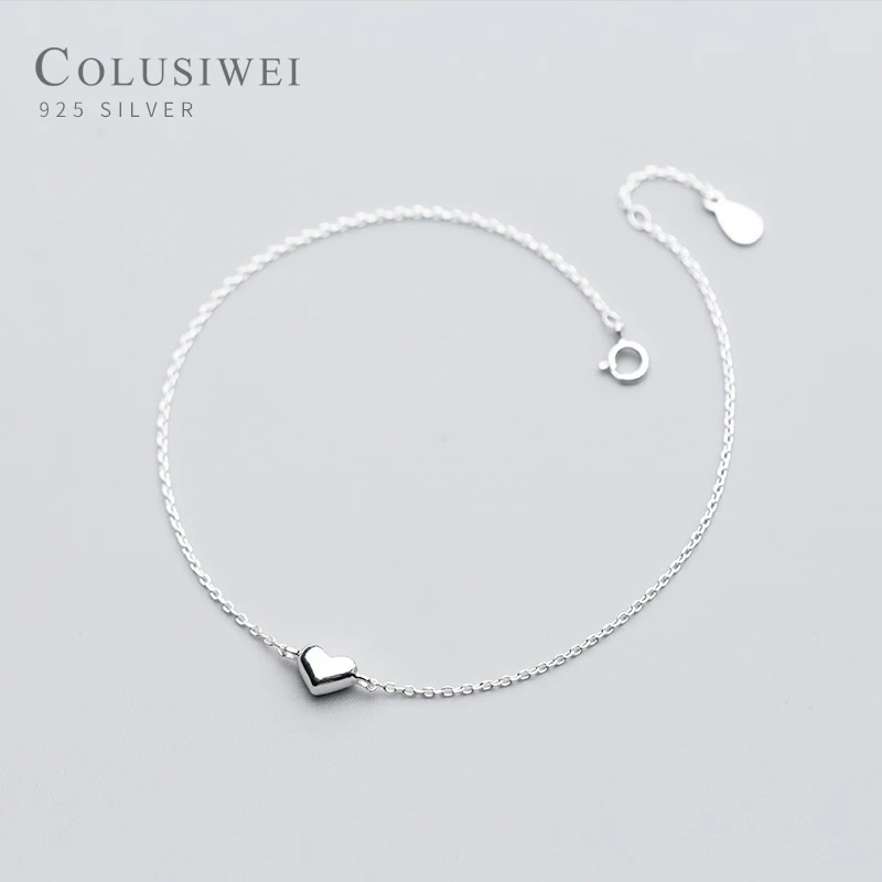 Colusiwei Simple Design Heart Silver Anklet for Women 925 Sterling Silver Bracelet for Ankle and Leg Fashion Foot Jewelry Gift