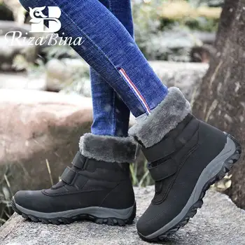 

RIZABINA Winter Warm Women Snow Boots Waterproof Ankle Boots Solid Color With Fur Flats Shoes Outdoor Women Footwear Size 35-42
