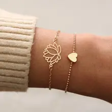 2019 delgadas pulseras simples de loto hueco regalo de personalidad femenina brazalete de oro joyería de meditación 14,5 cm + 6cm extensor(China)