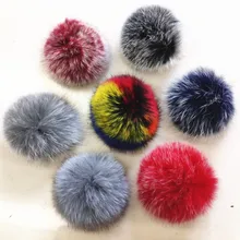 Натуральный большой настоящий Пушистый Лисий помпон, Зимние Теплые Меховые помпоны для вязаных шапок, шапка бини со съемными застежками