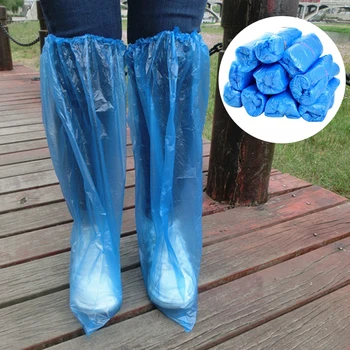 

50pairs Anti Slip Waterproof Long Overshoe Disposable Shoe Cover Outdoor Camping Rainy Day Travel PE Hiking Boots Knee High