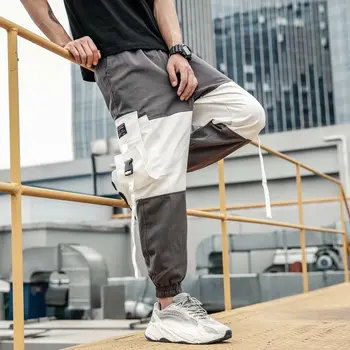 

Fashion Patchwork Cargo Pants Men Casual Loose Elastic Waist Drawstring Kpop Trousers Men Streetwear Joggers Autumn Pencil Pant
