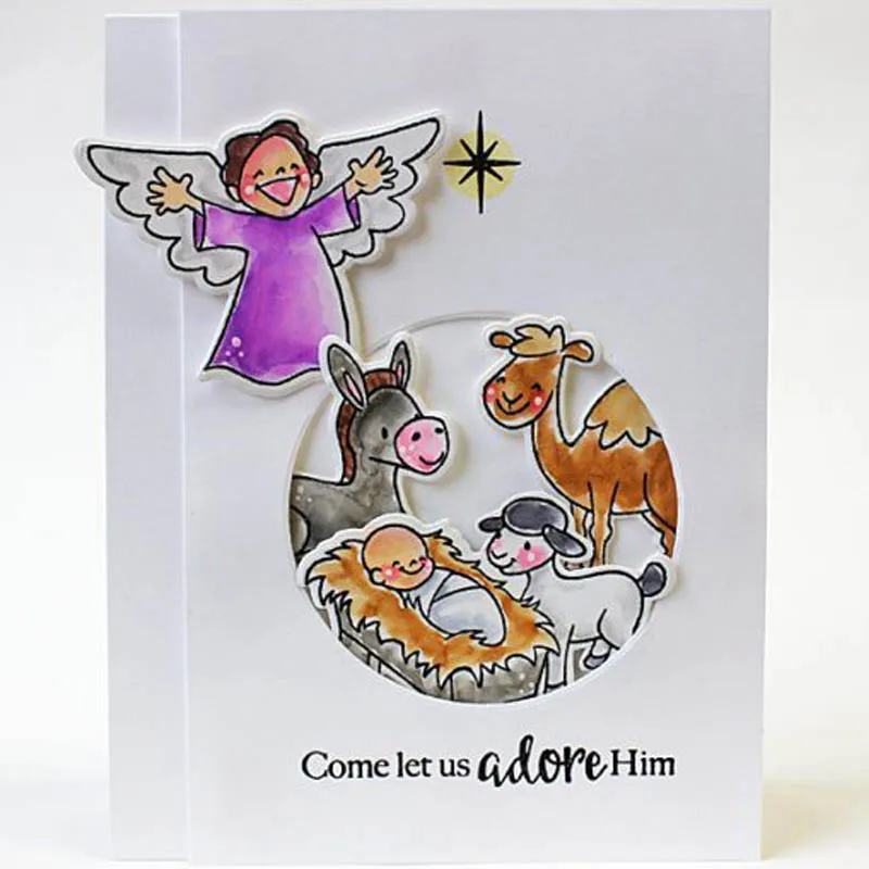 

Angel And Sheep Camel Horses Looking After Babies Stamps And Dies for Scrapbooking DIY Paper Cards Craft Making Cutting Dies