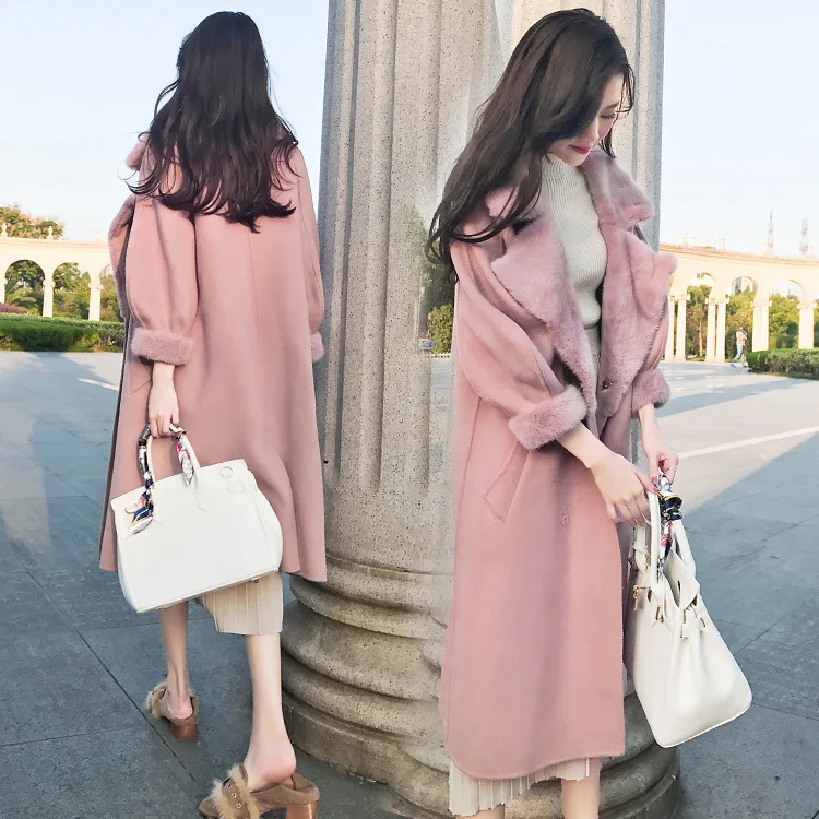 

Plus Thick Cotton High Quality Woolen Overcoat Mid-length 2019 Winter New Style over-the-Knee Fur Collar Woolen Jacket Women's