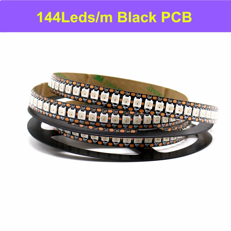 144Leds Black PXB 0,5 м/1 м/2 м/3 м/4 м/5 м WS2812B Светодиодная лента 30/60/144 пикселей/светодиодов/m 2812 IC смарт цветная(RGB) светодиодная лента черный/белый PCB IP30/65/67 DC5V - Испускаемый цвет: 144Leds Black PXB