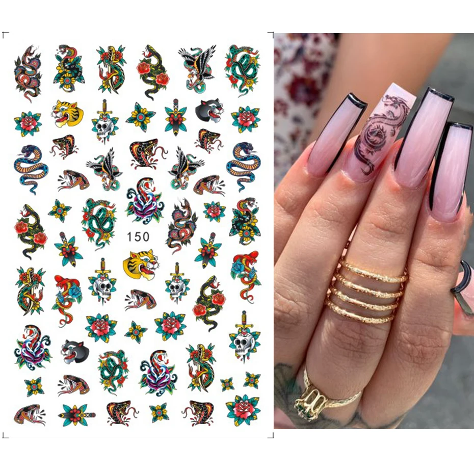 Nail Stickers Nail Art Decoration Nail Decals 3D Dragon Snake Design Women Love Nail Art Tattoo Slider Gel Polish Decal Temporary Tattoo Decorations GLEB145-152