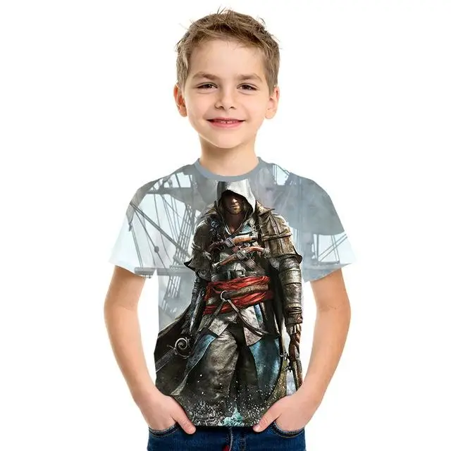 Assassin's Creed/детская одежда для активного отдыха с 3d принтом, приталенная рубашка для мальчиков и девочек, Детская футболка с короткими рукавами, 3D - Цвет: NT-857