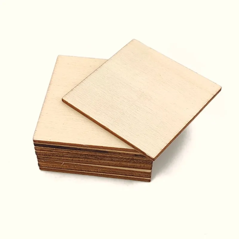 100pcs Unfinished Squares Blank Wooden Pieces Wooden Square Cutouts Wood  Slices In Different Sizes for DIY Arts Craft Project