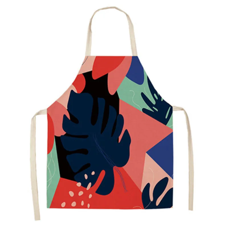 Nordic Style Palm Leaf Linen Kitchen Cooking Apron For Woman Pinafore Coffee Shop Baking Bibs Waterproof Home Cleaning Apron