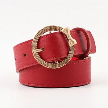 

Personality Ladies Bow Round Buckle Belt Pu Retro Wild Belt Women
