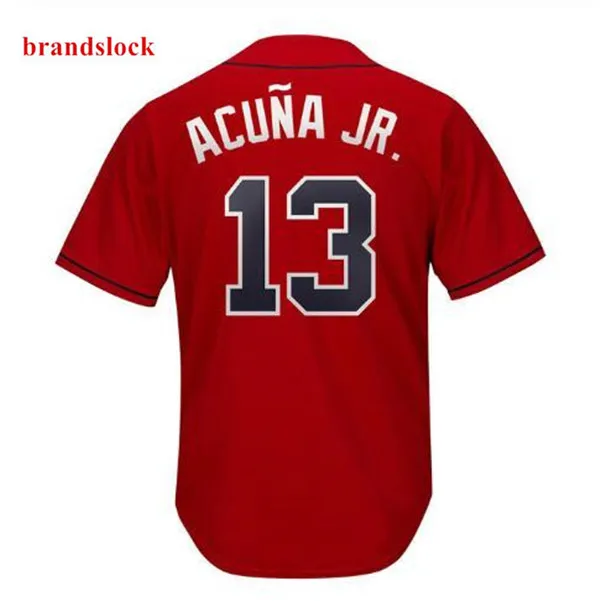 Новинка года. Мужская бейсбольная форма из джерси с надписью "Atlanta 13 Acuna Jr. 5 Freeman". Цвет: темно-синий, красный, белый