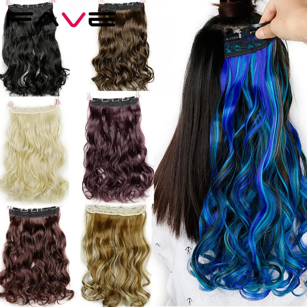 

FAVE 5 Clips In Synthetic Hair Extension Body Wave 22" 120g Heat Resistant Fake Hairpieces Half Wig For American African Women