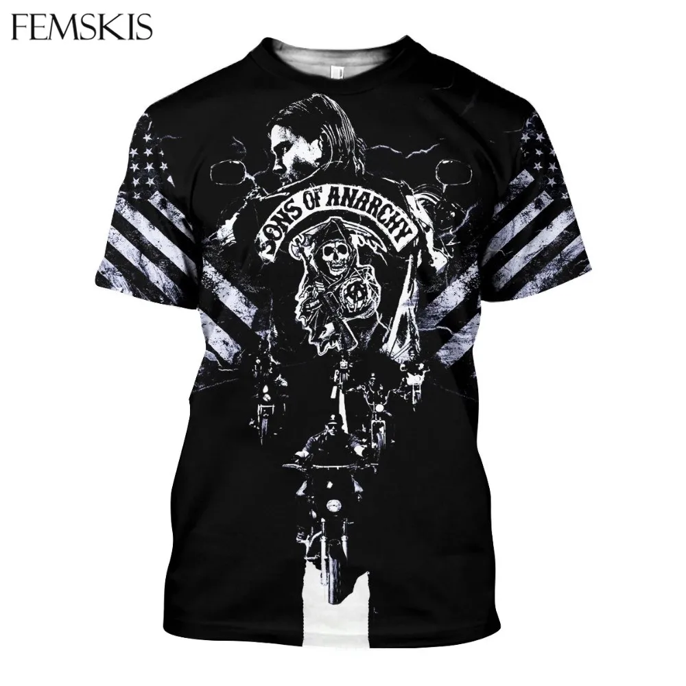 

FEMSKIS Newest Fashion Summer T Shirt 3D Print Son Of Anarchy Men Women T-shirt Streetwear Casual Short Sleeve Top Tee Shirts