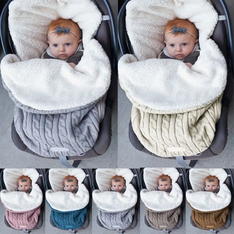 Детские спальные мешки конверт для младенцев лайнер коляска-коляска для коляски с уютными пальцами автомобильное сиденье вязаная пушистая зимняя теплая одежда для сна