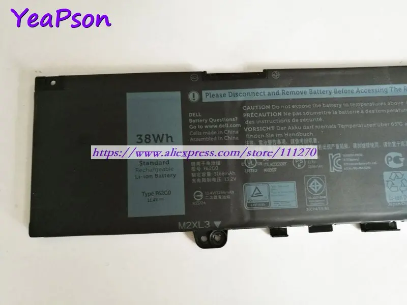 Аккумулятор Yeapson F62G0 для ноутбука Dell Inspiron 13 11 4 5370 7370 Vostro 7373 5000 CHA01 RPJC3 в 38