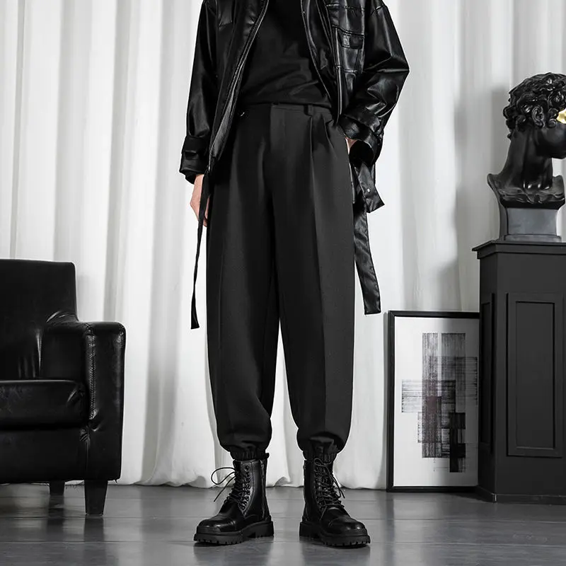 

Dark Black High Waist Suit Pants Men's Straight Loose Casual Pants Japanese Streetwear High-quality Male Trousers Size M-3XL