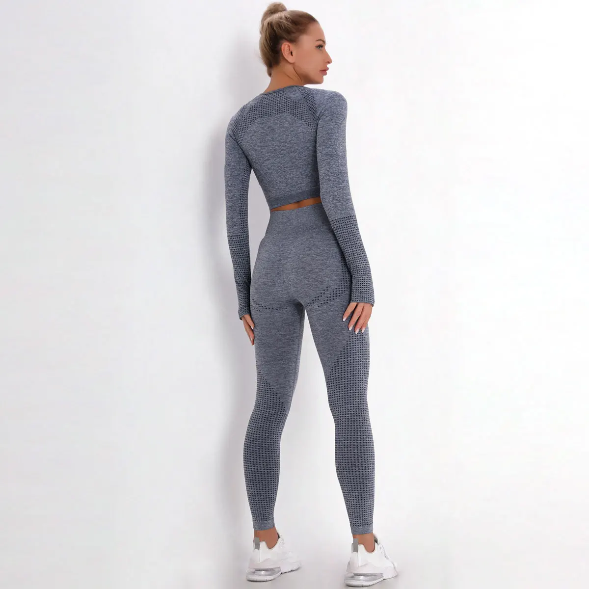 2/3/5PCS Women Sportswear Yoga Set Gym Clothing Tracksuit Long Sleeve Crop Top High Waist Seamless Leggings Fitness Sports Suits
