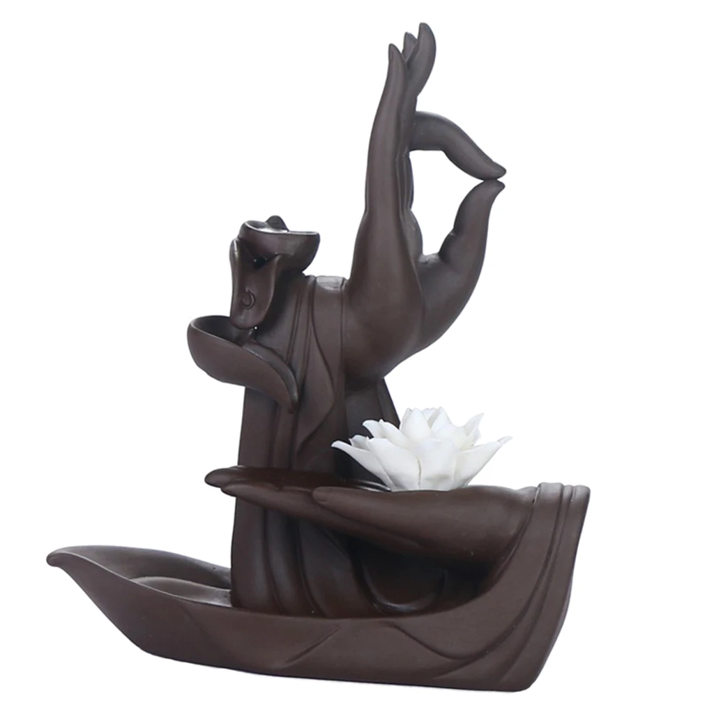 Ceramic Waterfall Backflow Incense Burner Incenser Stick Home Decoration Aromatherapy Ornament ,Lotus Hand &Buddha Design