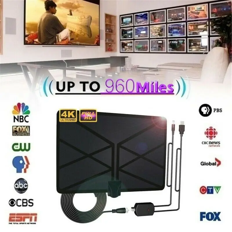 960 миля диапазонная антенна ТВ цифровая HD HDTV 1080P 4K комнатная антенна