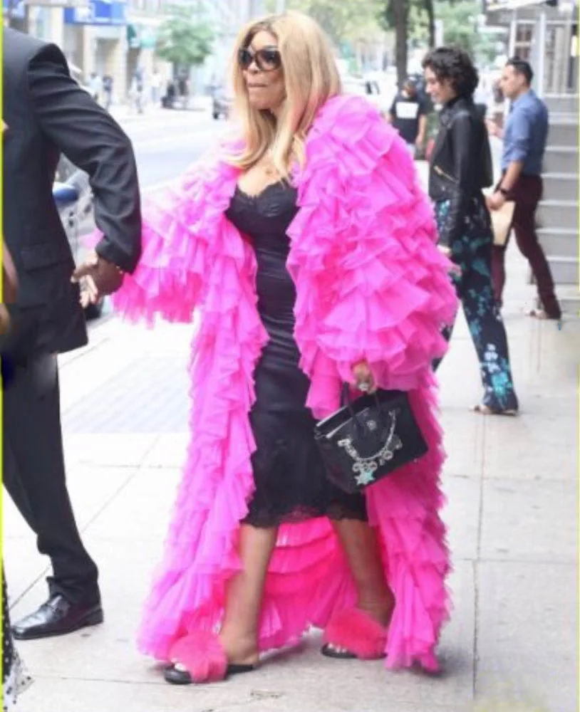 Chic Hot Pink Tulle Jacket Puffy Tiers Tulle Floor Lengte Lange Mouwen Vrouwen Jassen Fashion Party Wear Chic Hot Pink Tulle Jacket Puffy Tiers Tulle Floor Lengte Lange Mouwen Vrouwen Jassen Fashion Party Wear